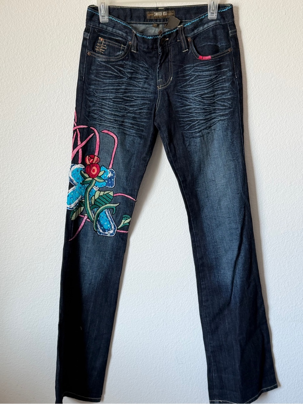 Y2K Switch USA Denim Embroidered Low Rise Pants